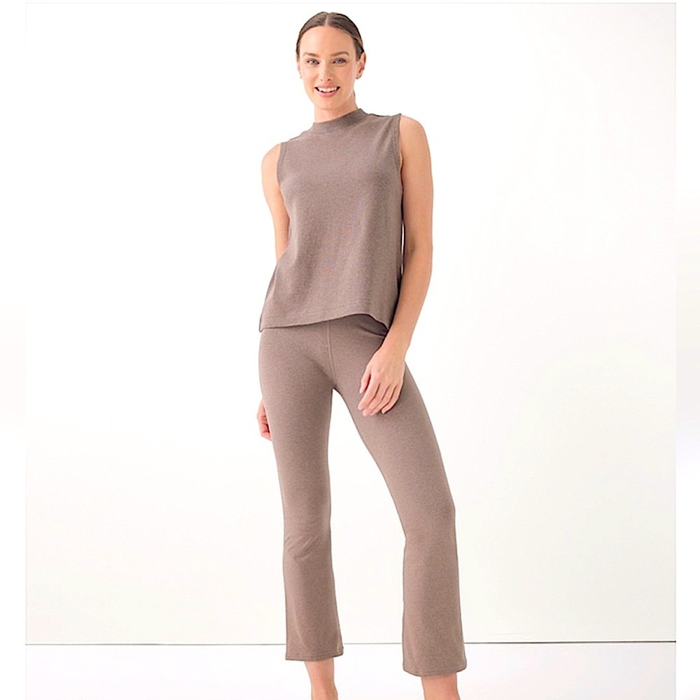 Pact Women's Taupe Ribbed Knit Pants & Sleeveless Top Set - Taupe